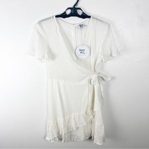 PRINCESS POLLY 100% Cotton Company For One White Faux Wrap Ruffle Hem Dress 10